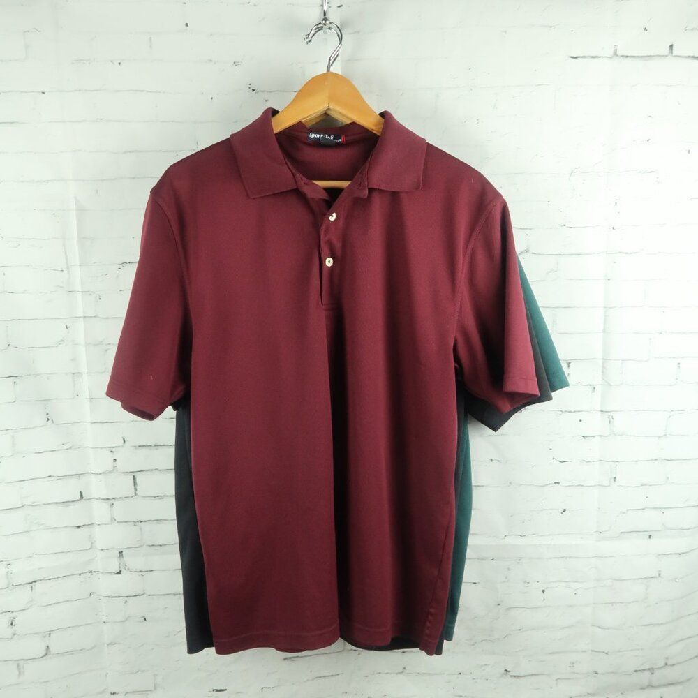 SPORT TEK POLO SHIRT BUNDLE GREEN BURGUNDY & BLACK SIZE MEDIUM - Picture 6 of 11